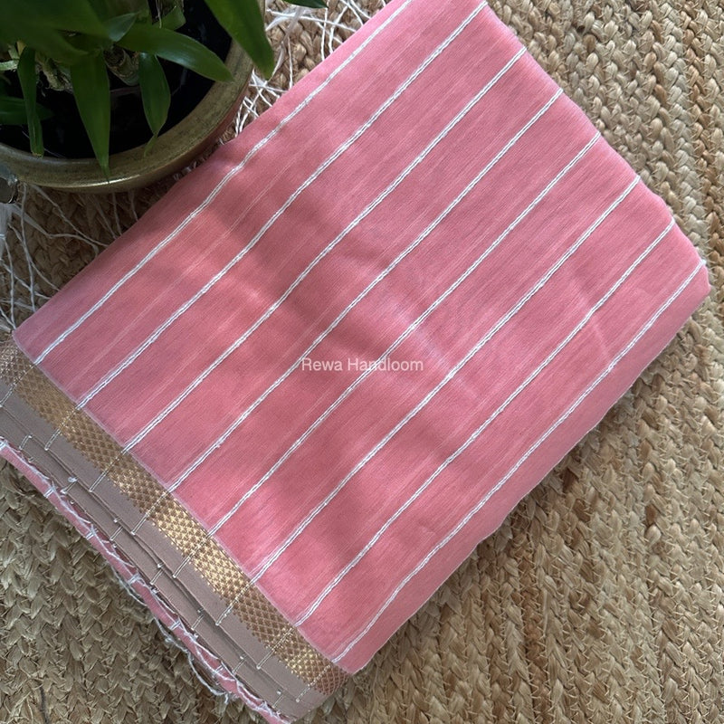 Maheshwari Peach Gichha Thread Lining Saree GTLS046