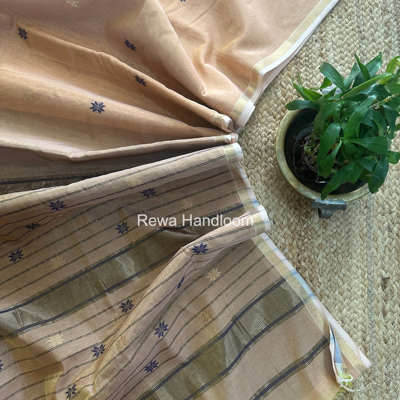 Maheshwari Peach Tissue Silk Saree TSB012