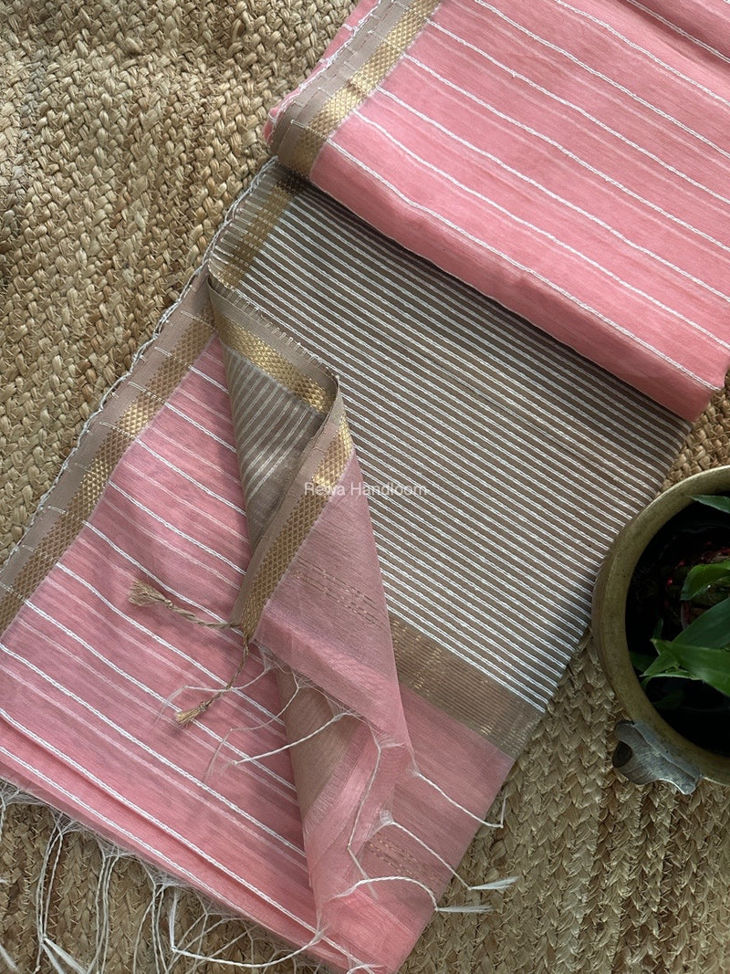 Maheshwari Peach Gichha Thread Lining Saree GTLS046