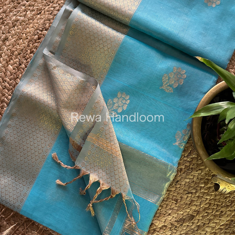 Maheshwari Light Sky Blue Tissue Silk Saree-TFB017