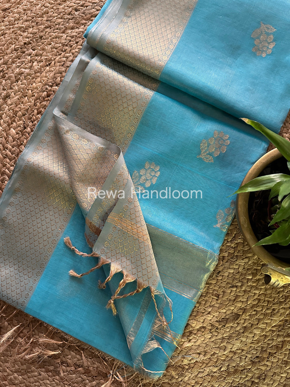 Maheshwari Light Sky Blue Tissue Silk Saree-TFB017