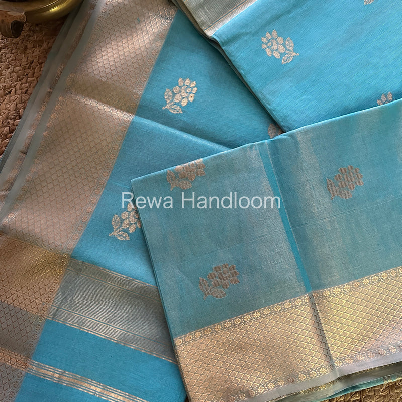 Maheshwari Light Sky Blue Tissue Silk Saree-TFB017