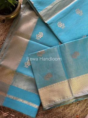 Maheshwari Light Sky Blue Tissue Silk Saree-TFB017