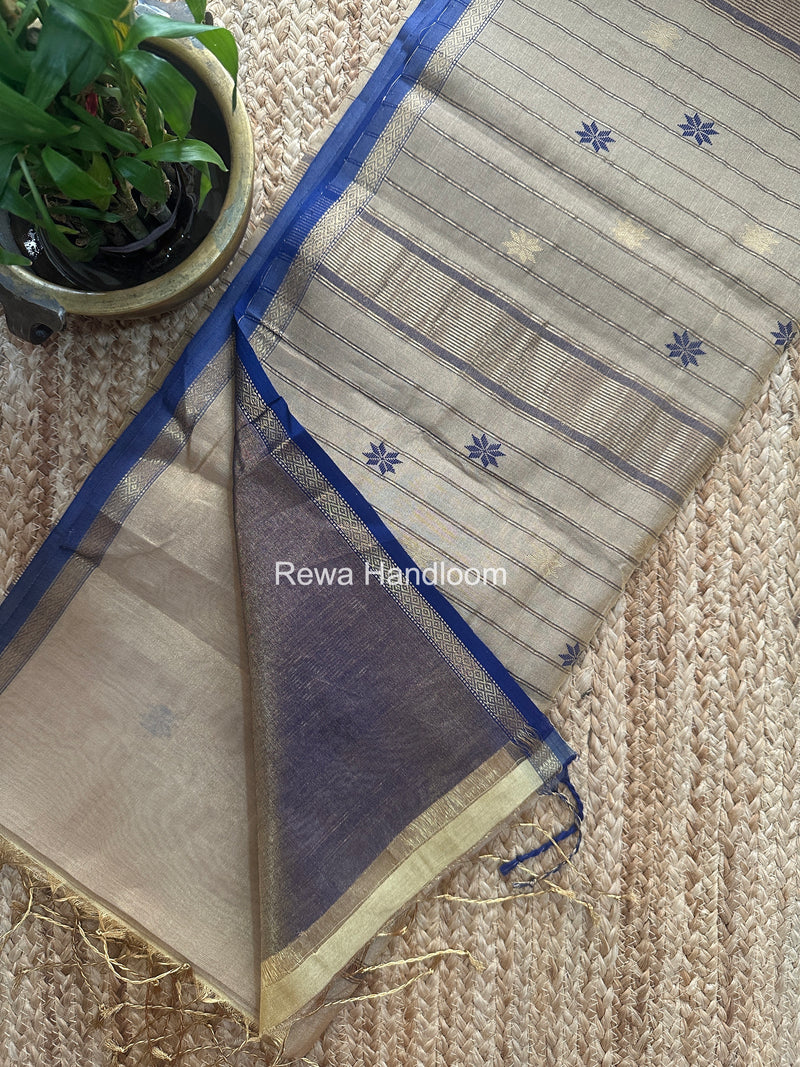 Maheshwari Beige Tissue Silk Saree TSB013