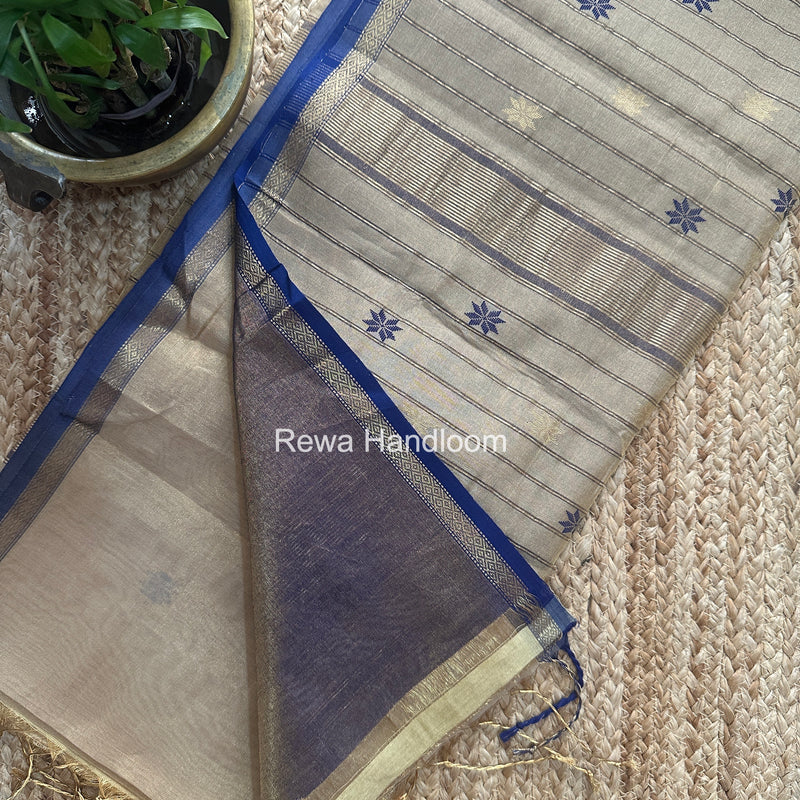 Maheshwari Beige Tissue Silk Saree TSB013