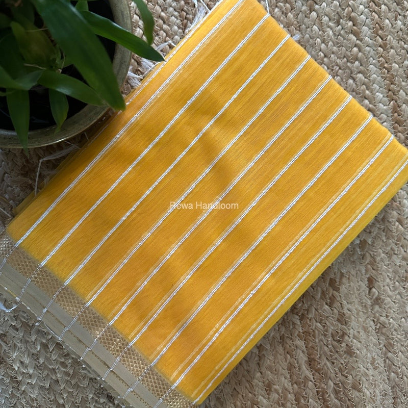 Maheshwari Mango Yellow Gichha Thread Lining Saree GTLS049