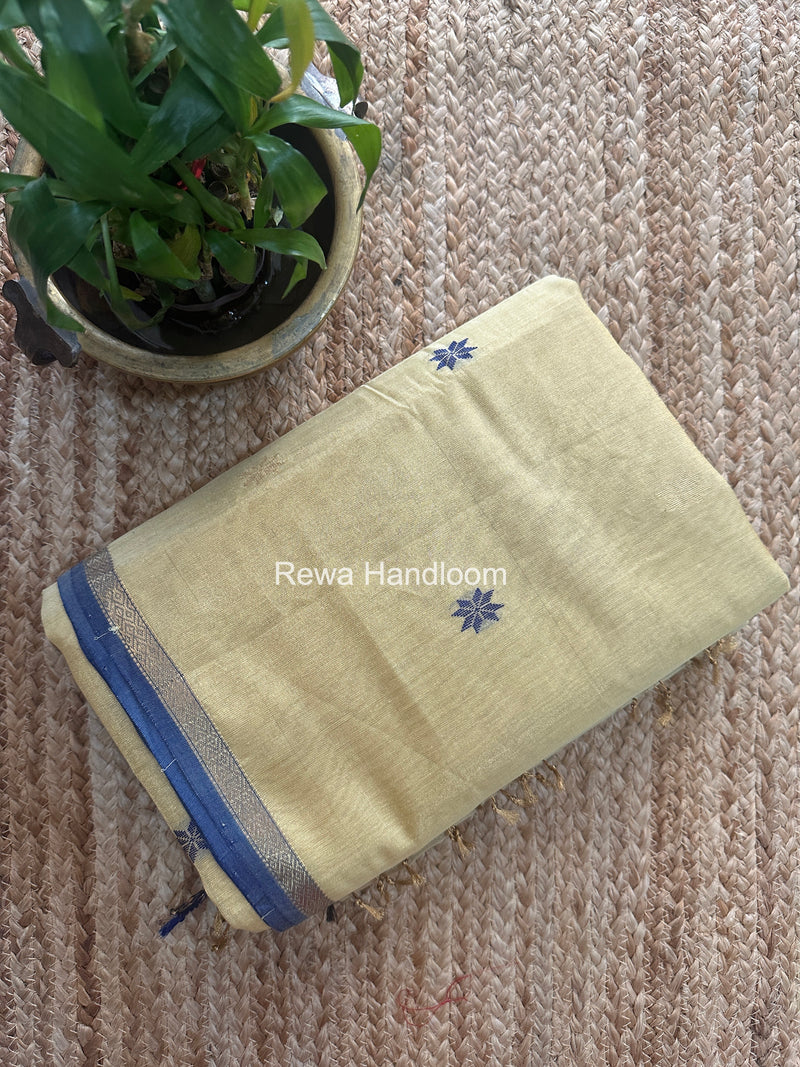 Maheshwari Cream Yellow Tissue Silk Saree TSB014