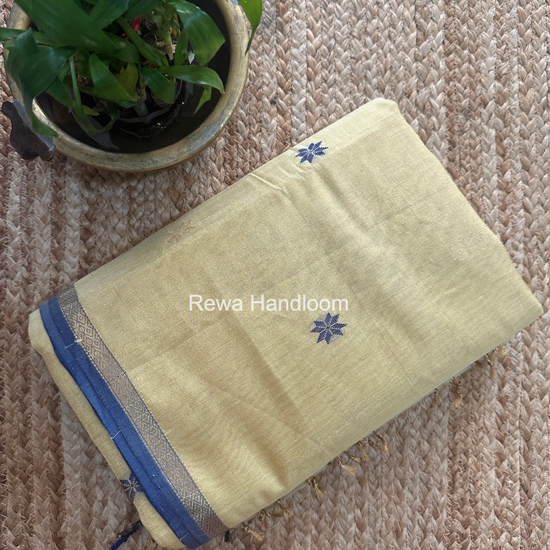 Maheshwari Cream Yellow Tissue Silk Saree TSB014