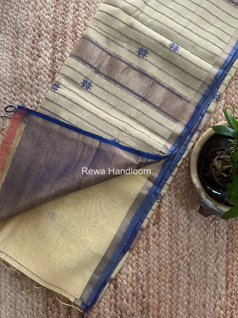 Maheshwari Cream Yellow Tissue Silk Saree TSB014