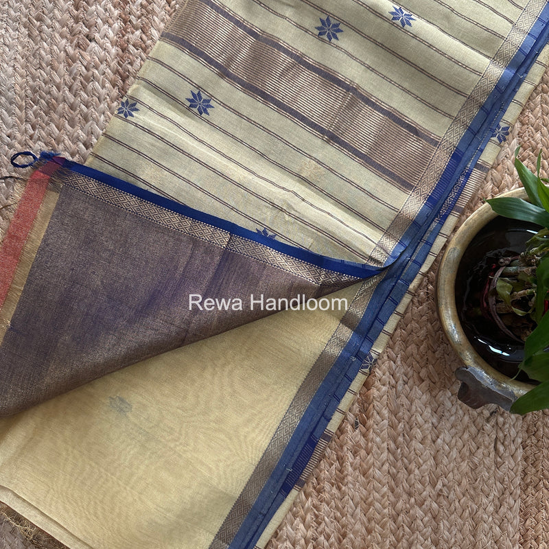 Maheshwari Cream Yellow Tissue Silk Saree TSB014