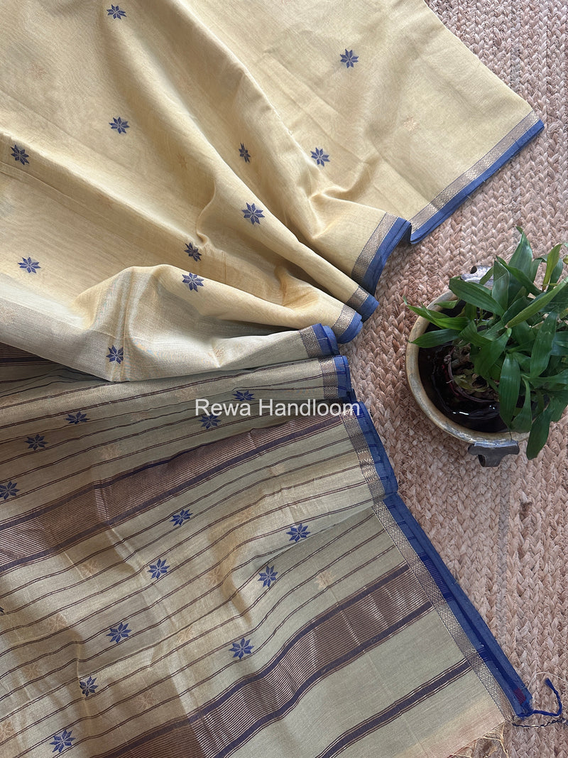 Maheshwari Cream Yellow Tissue Silk Saree TSB014