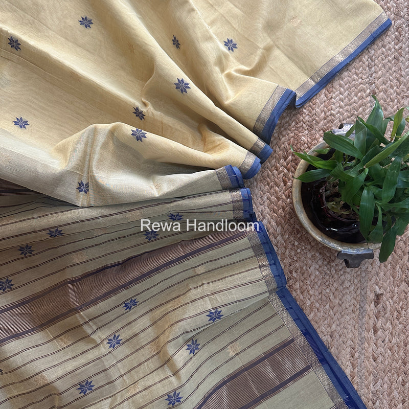 Maheshwari Cream Yellow Tissue Silk Saree TSB014