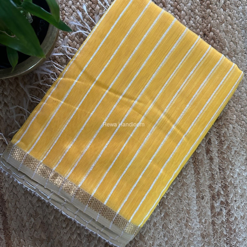 Maheshwari Yellow Gichha Thread Lining Saree GTLS047