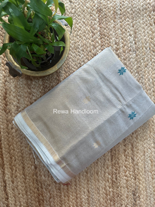 Maheshwari Light Grey Tissue Silk Saree TSB015