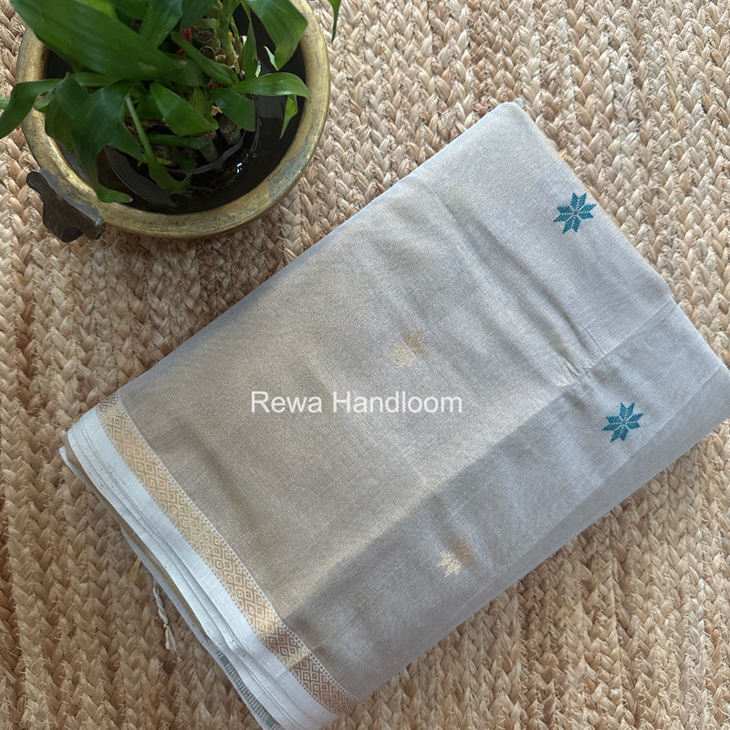 Maheshwari Light Grey Tissue Silk Saree TSB015
