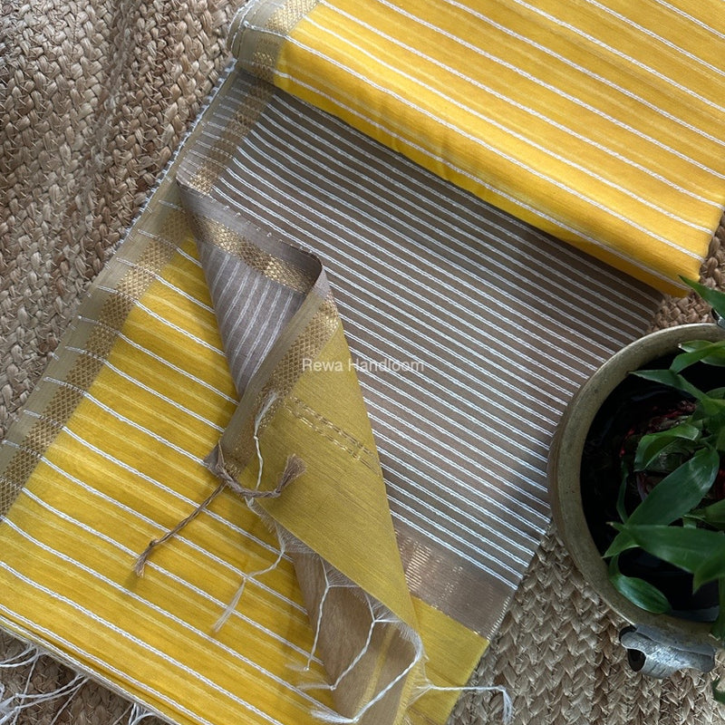 Maheshwari Yellow Gichha Thread Lining Saree GTLS047