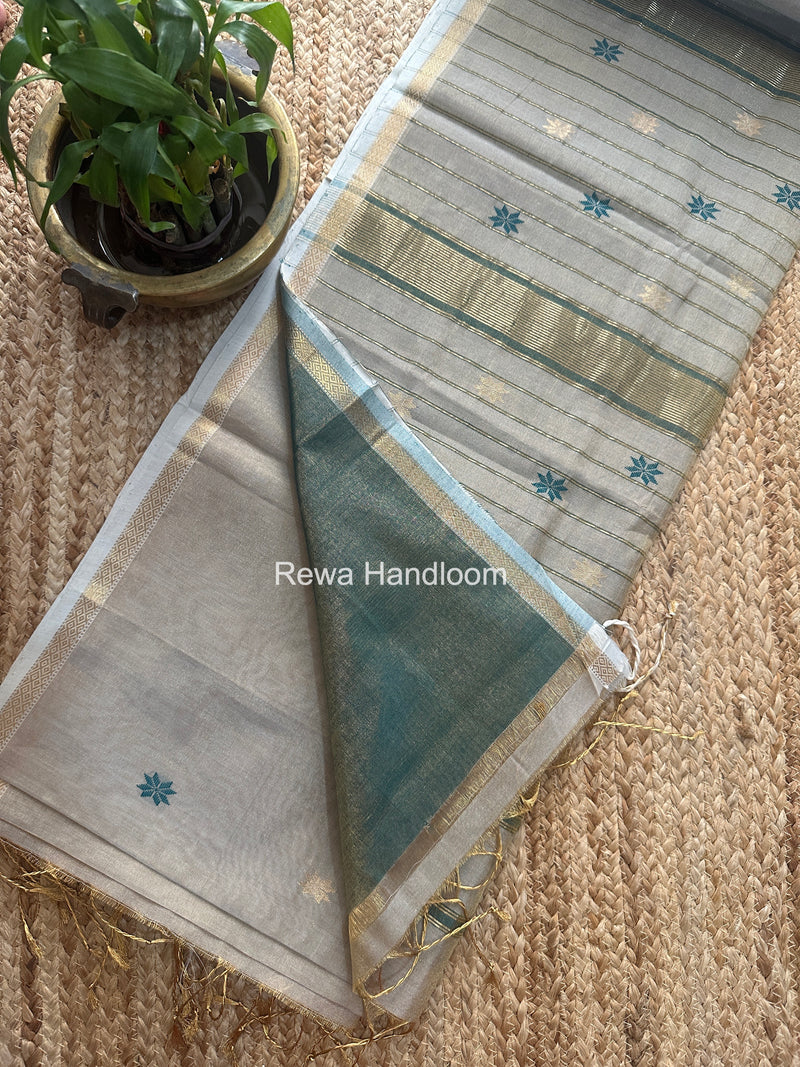 Maheshwari Light Grey Tissue Silk Saree TSB015