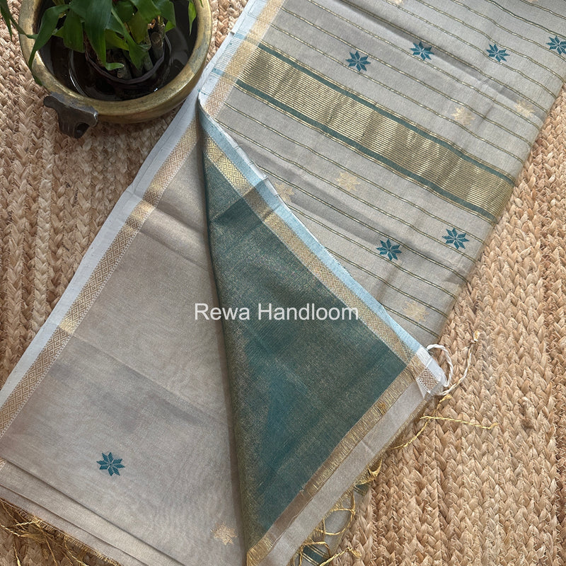 Maheshwari Light Grey Tissue Silk Saree TSB015
