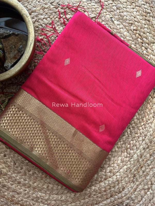 Rani Pink Zari Butti Maheshwari Saree PTB0127