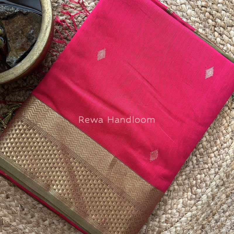 Rani Pink Zari Butti Maheshwari Saree PTB0127