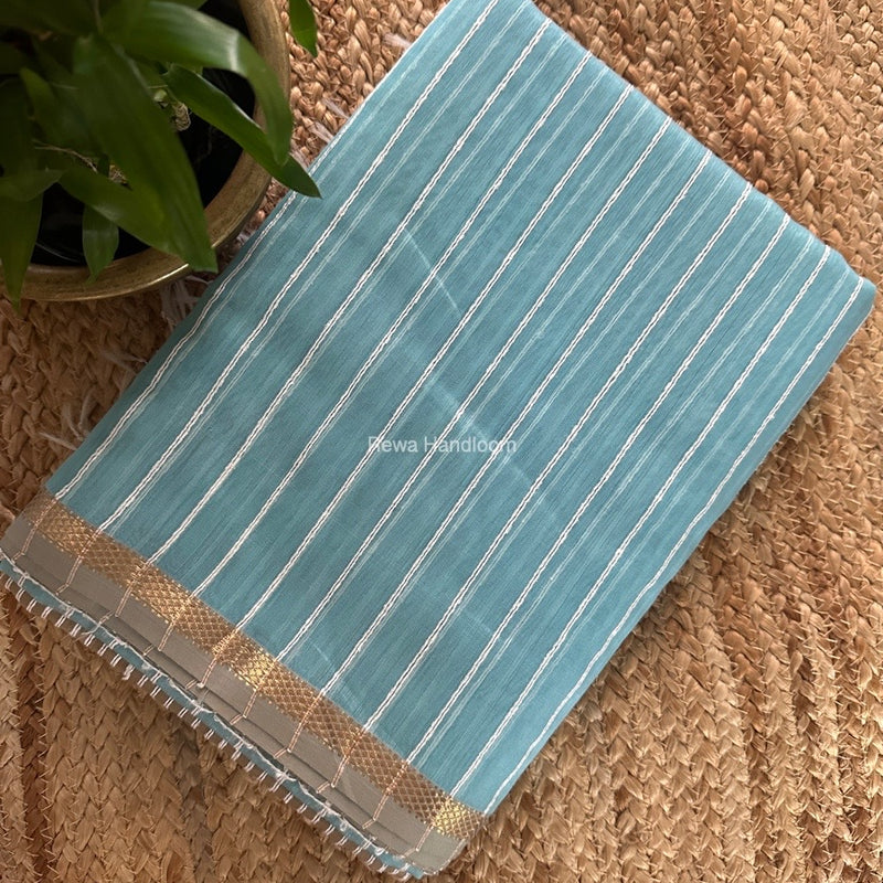 Maheshwari Aqua Gichha Thread Lining Saree GTLS052
