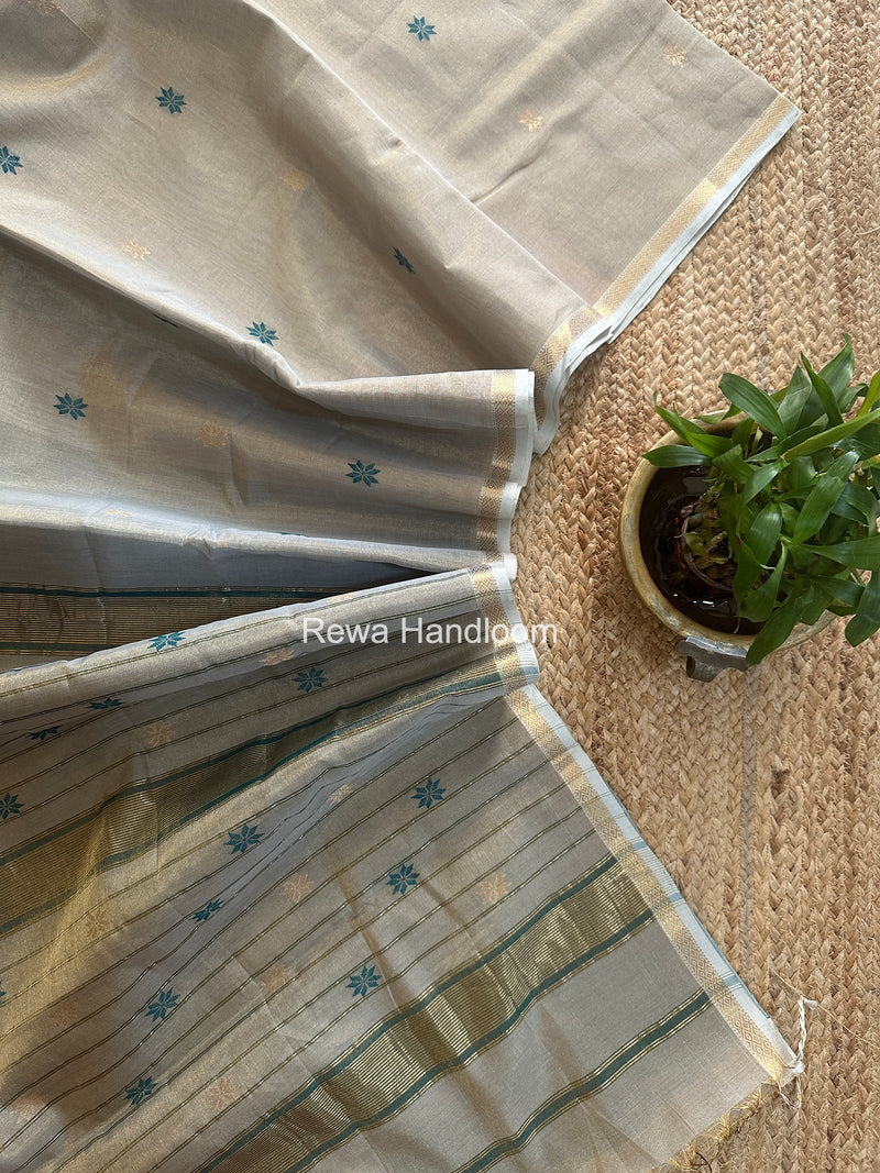 Maheshwari Light Grey Tissue Silk Saree TSB015