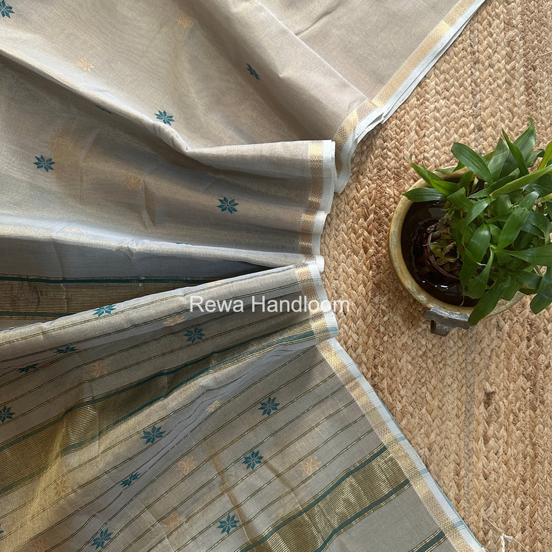 Maheshwari Light Grey Tissue Silk Saree TSB015