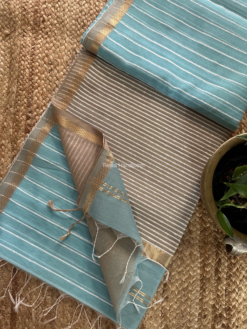 Maheshwari Aqua Gichha Thread Lining Saree GTLS052