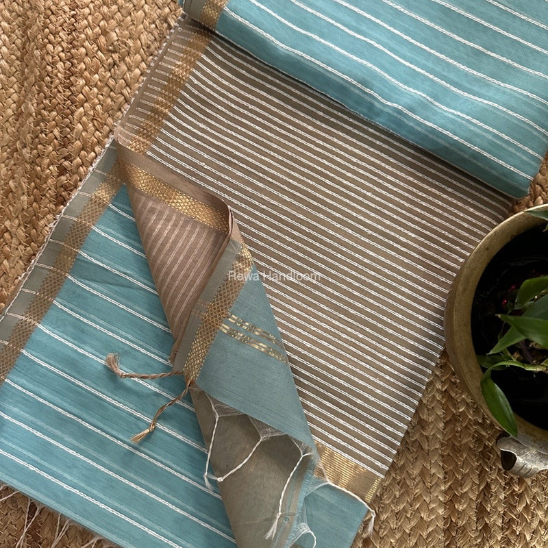 Maheshwari Aqua Gichha Thread Lining Saree GTLS052