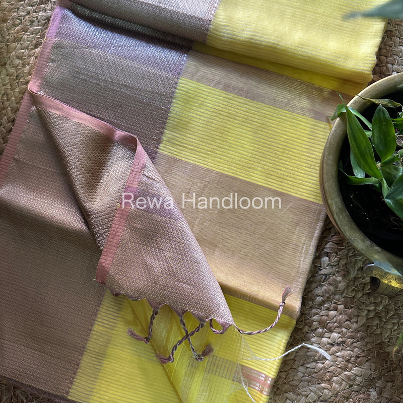 Maheshwari Yellow Silver Zari Saree SS01
