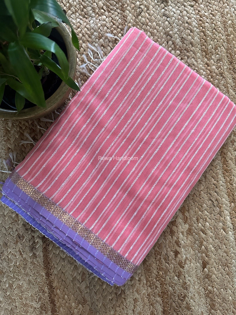 Maheshwari Peach Pink Gichha Thread Lining Saree GTLS050