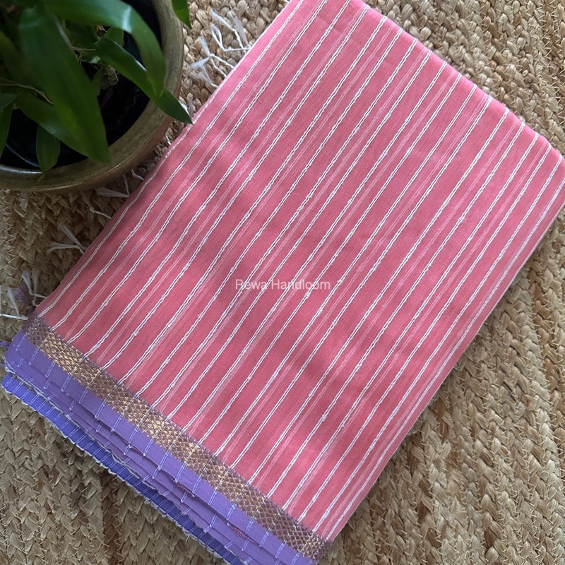 Maheshwari Peach Pink Gichha Thread Lining Saree GTLS050