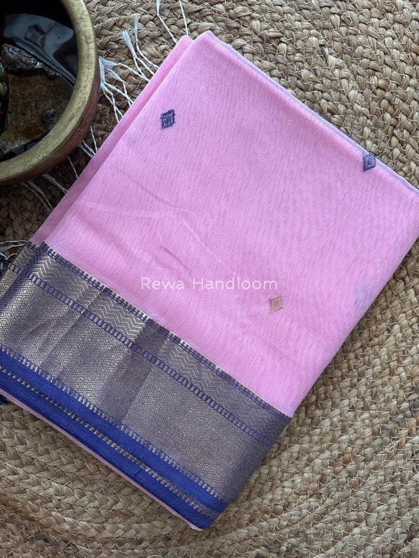 Baby Pink Zari Butti Maheshwari Saree PTB0129