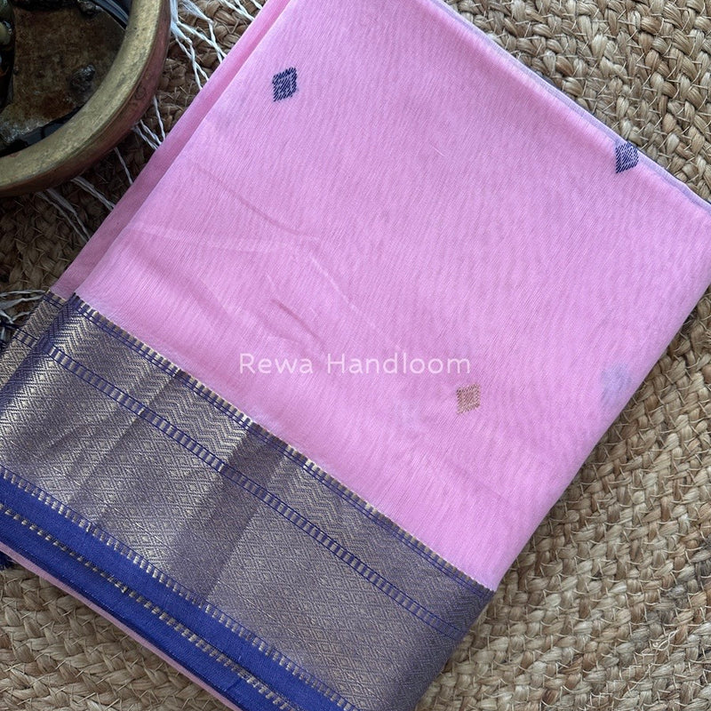 Baby Pink Zari Butti Maheshwari Saree PTB0129