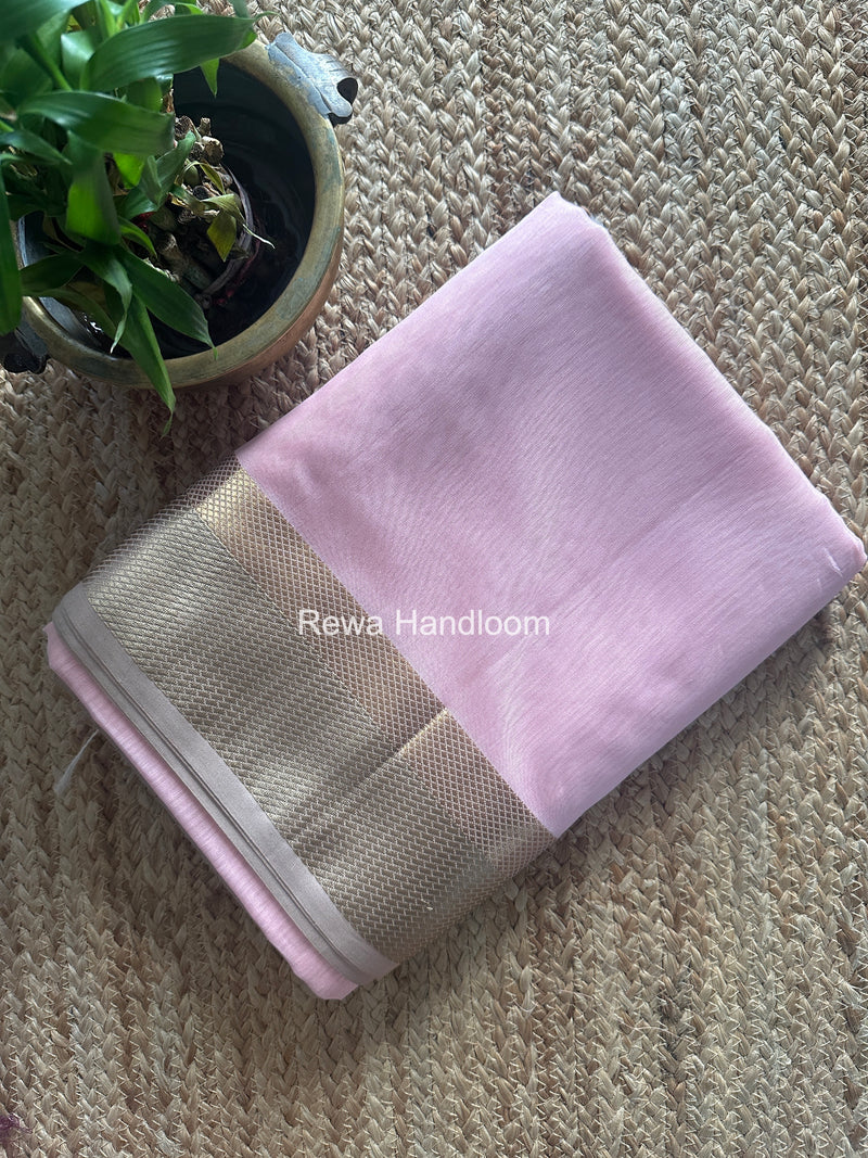 Maheshwari Baby Pink Resham Thread Border Saree RTS080