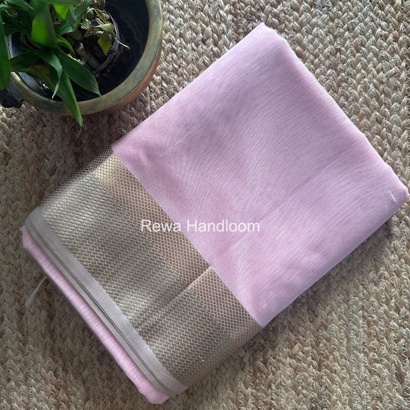 Maheshwari Baby Pink Resham Thread Border Saree RTS080