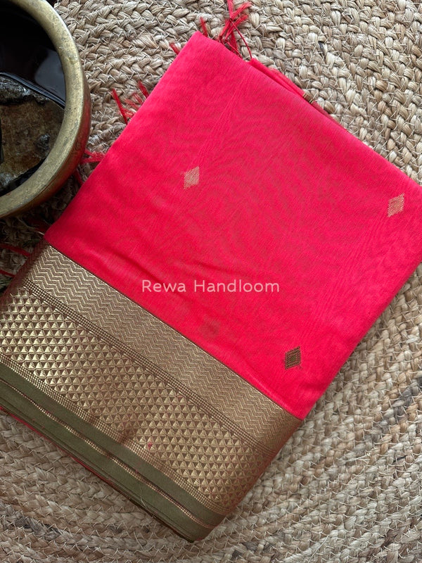 Fuchsia Pink Zari Butti Maheshwari Saree PTB0130