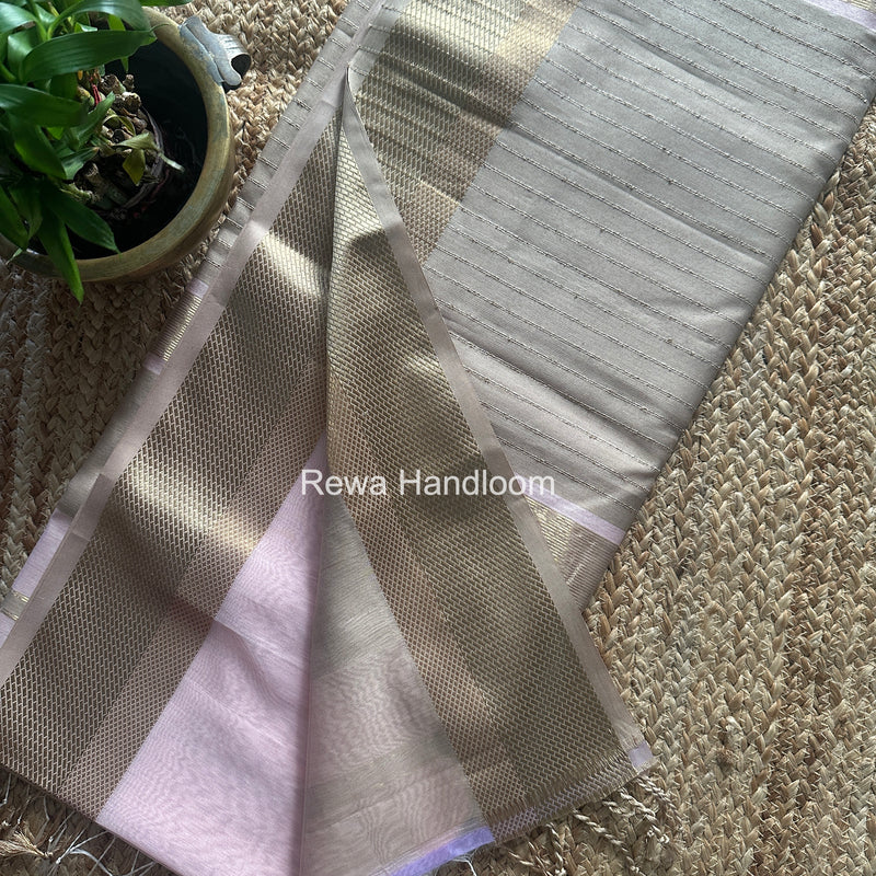 Maheshwari Baby Pink Resham Thread Border Saree RTS080