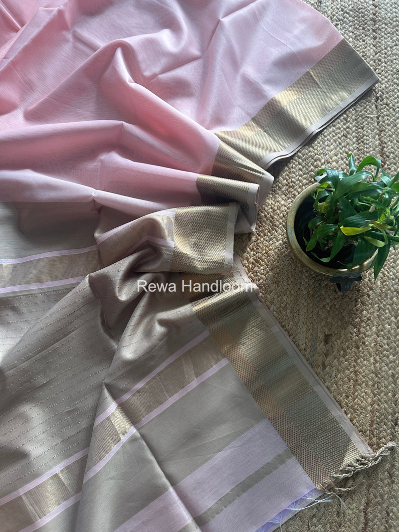 Maheshwari Baby Pink Resham Thread Border Saree RTS080
