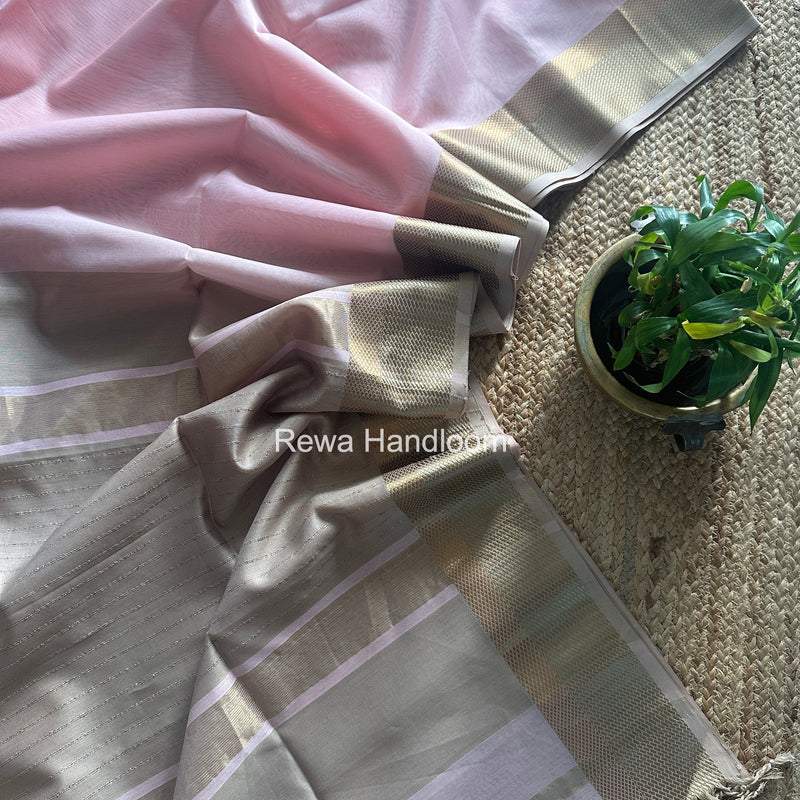 Maheshwari Baby Pink Resham Thread Border Saree RTS080