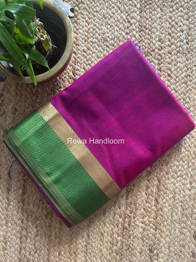 Maheshwari Dark Magenta Resham Thread Border Saree RTS084