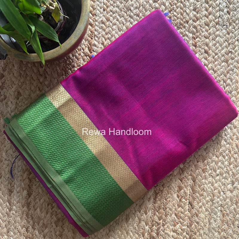 Maheshwari Dark Magenta Resham Thread Border Saree RTS084