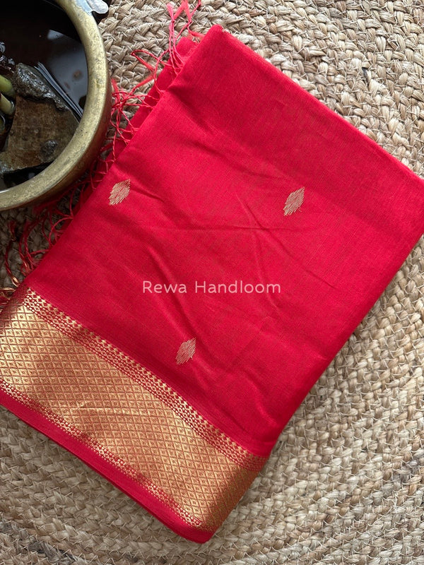 Red Zari Butti Maheshwari Saree PTB0131
