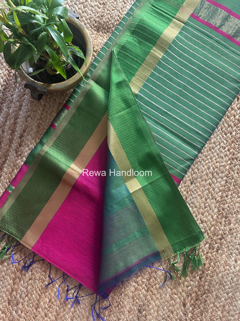 Maheshwari Dark Magenta Resham Thread Border Saree RTS084