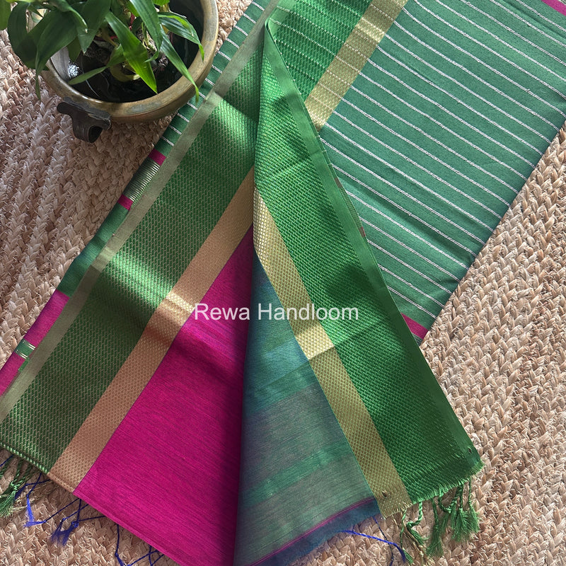 Maheshwari Dark Magenta Resham Thread Border Saree RTS084