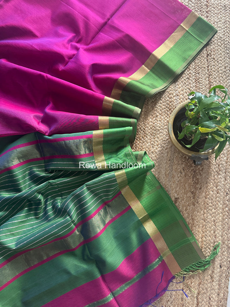 Maheshwari Dark Magenta Resham Thread Border Saree RTS084