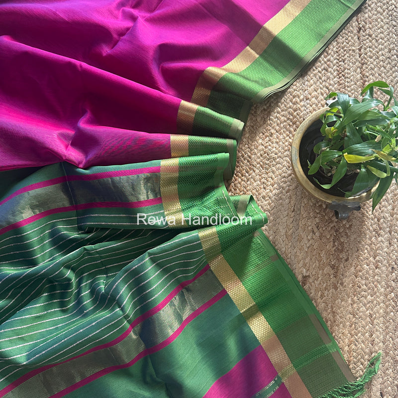 Maheshwari Dark Magenta Resham Thread Border Saree RTS084