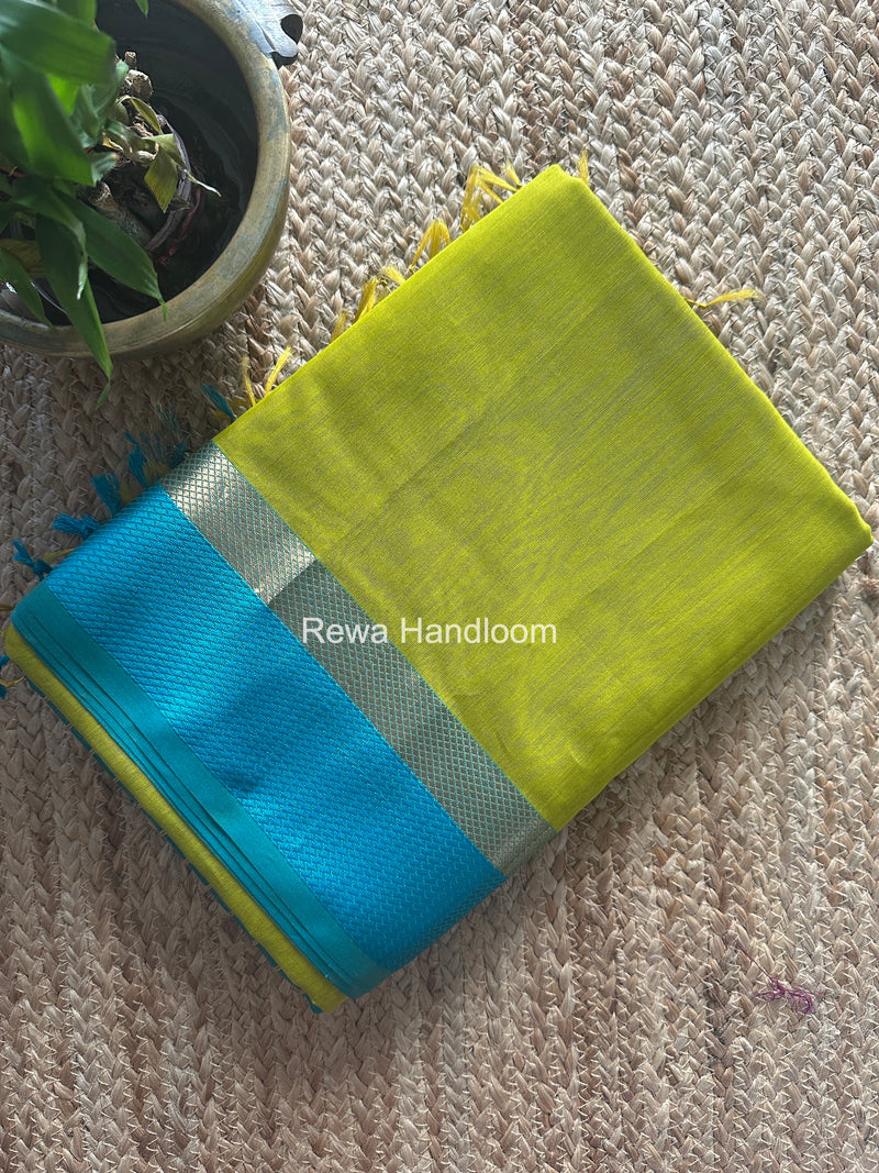 Maheshwari Lemon Yellow Resham Thread Border Saree RTS081