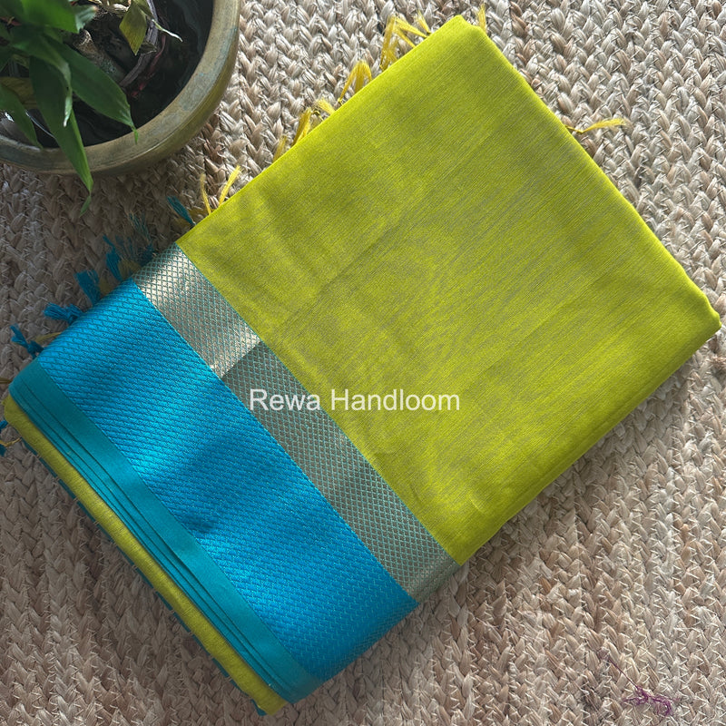 Maheshwari Lemon Yellow Resham Thread Border Saree RTS081