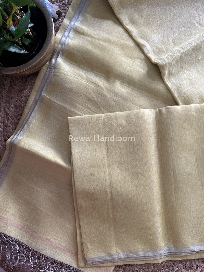 Maheshwari Lemon Yellow Silver Tissue Saree TSS018